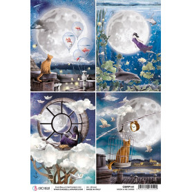 Papier de riz A4 Cards - 1 feuille - Moon & Me - Ciao Bella Papercrafting