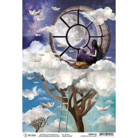 Papier de riz A4 Window in the clouds - 1 feuille - Moon & Me - Ciao Bella Papercrafting
