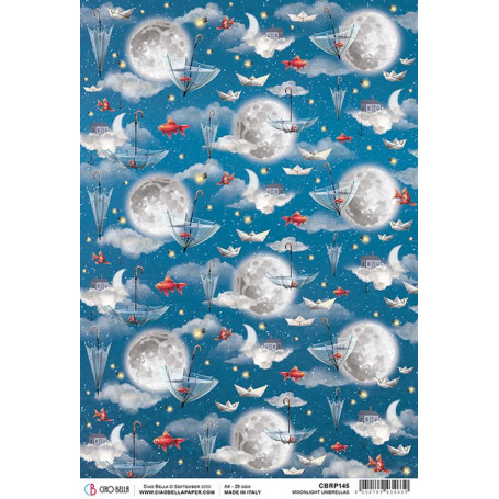 Papier de riz A4 Moonlight Umbrellas - 1 feuille - Moon & Me - Ciao Bella Papercrafting