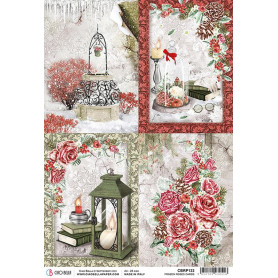 Papier de riz A4 Cards - 1 feuille - Frozen Roses - Ciao Bella Papercrafting