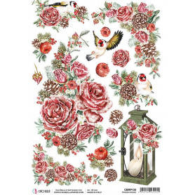Papier de riz A4 Frozen Roses - 1 feuille - Frozen Roses - Ciao Bella Papercrafting