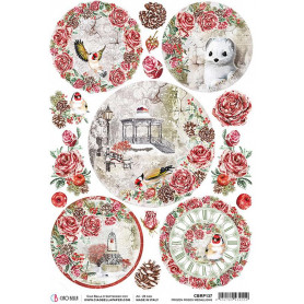 Papier de riz A4 Medallions - 1 feuille - Frozen Roses - Ciao Bella Papercrafting