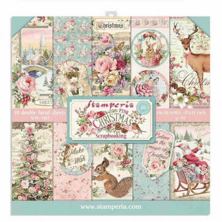 Set de papier 30x30 Pink Christmas 10 feuilles - Stamperia