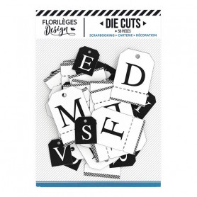 Die-cuts Etiquettes Alphabet Blanc Noir 56pc - Florilèges Design