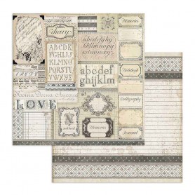 Papier 30x30 Patchwork of labels 1f - Calligraphy - Stamperia