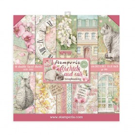 Set de papier 20x20 Orchids and Cats 10 feuilles - Stamperia