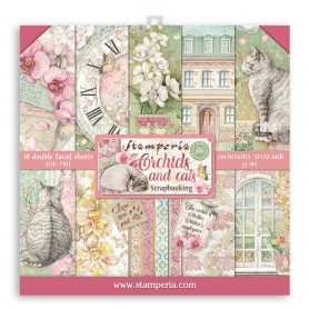 Set de papier 30x30 Orchids and Cats 10 feuilles - Stamperia
