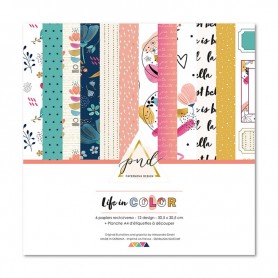 Set de papier 30x30 Life in Color 6 feuilles et 1 planche d'étiquettes - Papernova Design