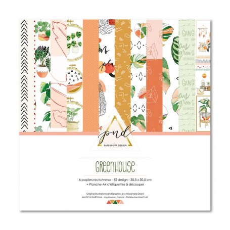 Set de papier 30x30 Greenhouse 6 feuilles et 1 planche d'étiquettes - Papernova Design