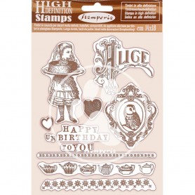 Tampons Cling Happy Birthday Alice 10pc - Stamperia Natural Rubber Stamp