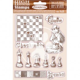 Tampons Cling Alice Checkmate 12pc - Stamperia Natural Rubber Stamp