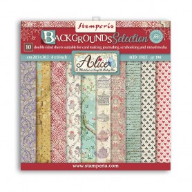 Set de papier 20x20 Backgrounds Selection Alice 10 feuilles - Stamperia