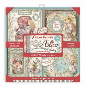 Set de papier 30x30 Alice in Wonderland and Through the Looking Glass 22 feuilles - Stamperia