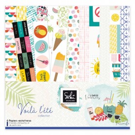 Set de papier 30x30 Voilà l'été 6 feuilles et 3 bandes d'embellissements - Sokai