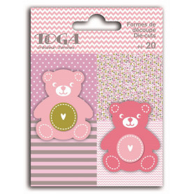 Die-cuts 20 formes découpées Nounours Rose Vert et Gris - Toga