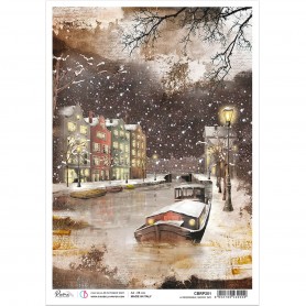 Papier de riz A4 A memorable snowy day - 1 feuille - Memories of a Snowy Day - Ciao Bella Papercrafting