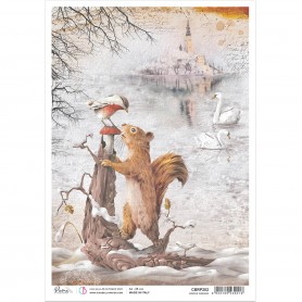 Papier de riz A4 Winter Friends - 1 feuille - Memories of a Snowy Day - Ciao Bella Papercrafting