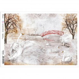 Papier de riz A4 Swan Lake - 1 feuille - Memories of a Snowy Day - Ciao Bella Papercrafting