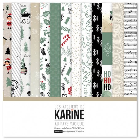 Set de papier 30x30 Au Pays magique 6 feuilles et 1 calque - Les ateliers de Karine