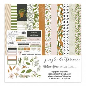 Set de papier 30x30 Jungle d'intérieur 6f et 1 planche à découper - Béatrice Garni illustration