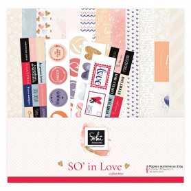 Set de papier 30x30 So'in Love 6 feuilles et 6 bandes d'embellissements - Sokai