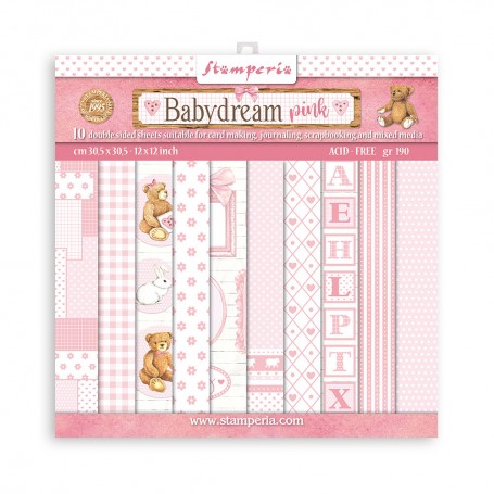 Set de papier 20x20 Babydream Pink 10 feuilles - Stamperia
