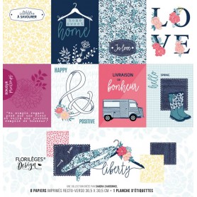 Set de papier 30x30 Liberty 8f + 1 planche d'étiquettes - Florilèges Design