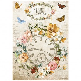 Papier de riz A4 Cherish Every Moment Clock - 1 feuille - Garden of Promises - Stamperia