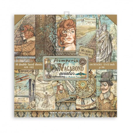 Set de papier 30x30 Sir Vagabond Aviator 10 feuilles - Stamperia