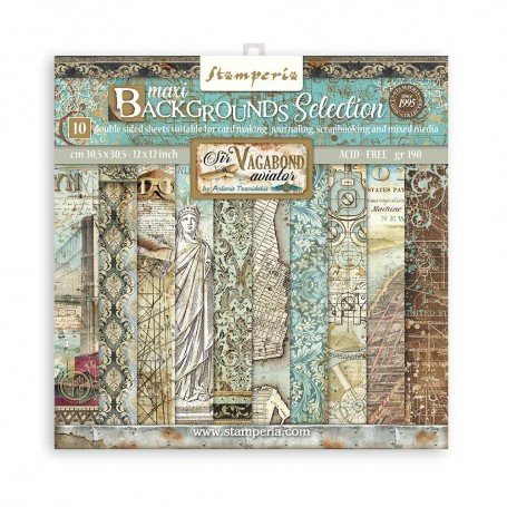 Set de papier 30x30 Maxi Backgrounds Selection Sir Vagabond Aviator 10 feuilles - Stamperia