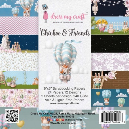 Set de papier 15x15 Chickoo and Friends 24 feuilles - Dress my Craft