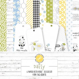 Set de papier 30x30 Daisy 6f et 4 mini-tags assortis - Mes P'tits Ciseaux