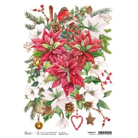 Papier de riz A4 Poinsettia - 1 feuille - Christmas Vibes - Ciao Bella Papercrafting