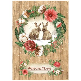 Papier de riz A4 Welcome home bunnies - 1 feuille - Romantic Home for the Holidays - Stamperia