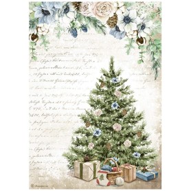 Papier de riz A4 Blue Tree - 1 feuille - Cozy Winter - Romantic Collection Stamperia