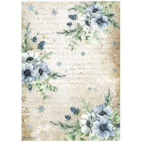 Papier de riz A4 Blue Flowers - 1 feuille - Cozy Winter - Romantic Collection Stamperia