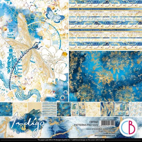 Set de papier 30x30 Indigo 8 feuilles - Patterns Pad Ciao Bella Papercrafting