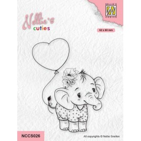 Tampon Elephant with heart with balloon - Cuties - Nellie Snellen Clear Stamp