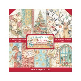 Set de papier 20x20 Christmas Greetings 10 feuilles - Stamperia