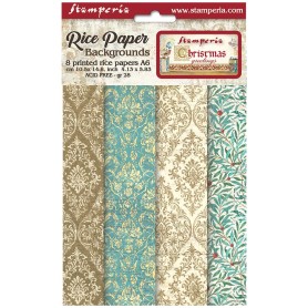 Rice Paper Backgrounds A6 Christmas Greetings - 8 feuilles - Stamperia
