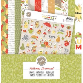 Set de papier 30x30 Automne Gourmand 6f et 1 planche A4  à découper - Mes P'tits Ciseaux