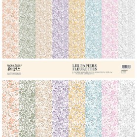Set de papier 30x30 Fleurettes 8f + 1 planche d'étiquettes - Florilèges Design