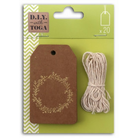 20 tags kraft/doré mat avec ficelle - Toga