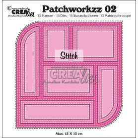Patchworkzz dies no. 2 Stitched patchwork in square with 2 rounded corners - Crealies
