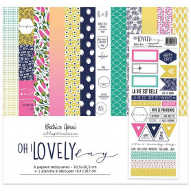 Set de papier 30x30 Oh Lovely Day 6f et 1 planche de stickers - Béatrice Garni illustration